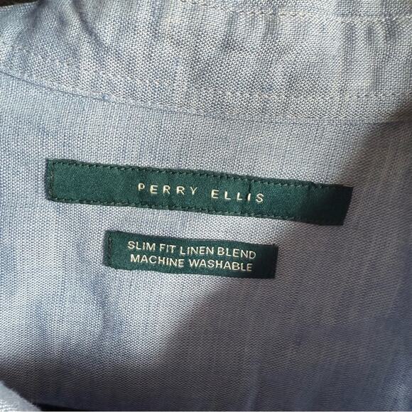 Perry Ellis Blue Casual Button Down Shirt Linen Blend Long Sleeve Mens 2XL - Picture 4 of 6